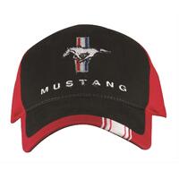 Mustang Logo Hat, Black & Red with Racing Stripe