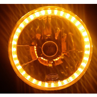 Semi Sealed Beam Headlight 7" Multi Surface Reflector Clear Lens H4 - Amber LED Halo - Pair