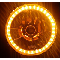 Semi Sealed Beam Headlight 7" Multi Surface Reflector Clear Lens H4 - Amber LED Halo - Single