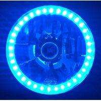 Semi Sealed Beam Headlight 7" Multi Surface Reflector Clear Lens H4 - Blue LED Halo - Single