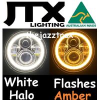 Semi Sealed Beam Headlight 7" Reflector Clear Lens H4 White LED Halo