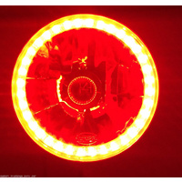 Semi Sealed Beam Headlight 7" Multi Surface Reflector Clear Lens H4 - Red LED Halo - Pair