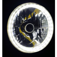 Semi Sealed Beam Headlight 7" Multi Surface Reflector Clear Lens H4 - White LED Halo - Pair w/ Bulbs