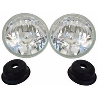 Semi Sealed Beam Headlight 7" Multi Surface Reflector Clear Lens H4 - Pair w/ Bulbs