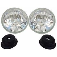 Semi Sealed Beam Headlight 7" Multi Surface Reflector Clear Lens H4 - Pair