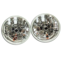 Semi Sealed Beam Headlight 7" Multi Surface Reflector Clear Lens H4 - Tribar with Black Dot - Pair