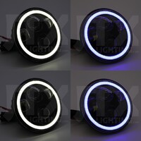Semi Sealed Beam Headlight 5 3/4" Black Reflector Clear Lens White Blue LED Halo - Set of 4