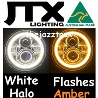 Semi Sealed Beam Headlight 5 3/4" Chrome Reflector Clear Lens White Amber LED Halo - Set of 4