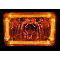 Semi Sealed Beam Headlight 4" x 6" Multi Surface Reflector Clear Lens H4 - Amber LED Halo - Single