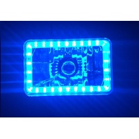 Semi Sealed Beam Headlight 4" x 6" Multi Surface Reflector Clear Lens H4 - Blue LED Halo - Pair