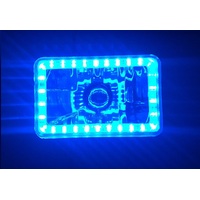 Semi Sealed Beam Headlight 4" x 6" Multi Surface Reflector Clear Lens H4 - Blue LED Halo - Pair