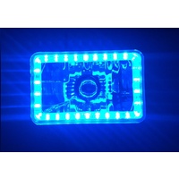 Semi Sealed Beam Headlight 4" x 6" Multi Surface Reflector Clear Lens H4 - Blue LED Halo - Single