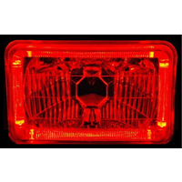 Semi Sealed Beam Headlight 4" x 6" Multi Surface Reflector Clear Lens H4 - Red LED Halo - Pair