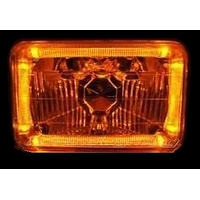 Semi Sealed Beam Headlight 6" x 8" Multi Surface Reflector Clear Lens H4 Amber LED Halo - Pair