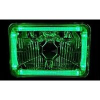 Semi Sealed Beam Headlight 6" x 8" Multi Surface Reflector Clear Lens H4 Green LED Halo - Pair