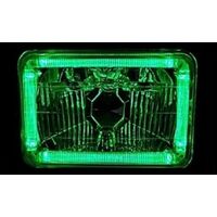 Semi Sealed Beam Headlight 6" x 8" Multi Surface Reflector Clear Lens H4 Green LED Halo - Pair