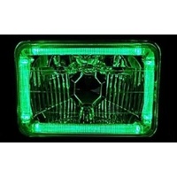 Semi Sealed Beam Headlight 6" x 8" Multi Surface Reflector Clear Lens H4 Green LED Halo - Single