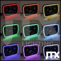 Semi Sealed Beam Headlight 5" x 7" Black Reflector Clear Lens RGB LED Halo