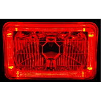 Semi Sealed Beam Headlight 6" x 8" Multi Surface Reflector Clear Lens H4 Red LED Halo Pair