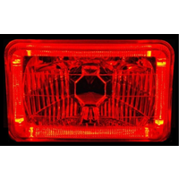 Semi Sealed Beam Headlight 6" x 8" Multi Surface Reflector Clear Lens H4 Red LED Halo - Single