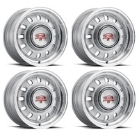 Legendary Wheel Co LW60 12-Slot Alloy Wheel Silver 15" x 7" 4-lug Set 4 with GT Caps & Nuts