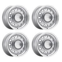 Legendary Wheel Co LW60 12-Slot Alloy Wheel Silver 15" x 7" 4-lug Set 4 with Plain Caps & Nuts