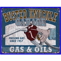 Busted Knuckle Gas and Oil  Large Metal Tin Sign 40.6cm X 31.7cm Genuine American Made