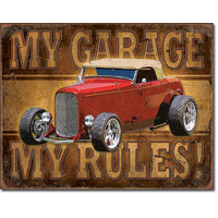 My Garage  My Rules  Large Metal Tin Sign 31.7cm X 40.6cm Genuine American Made