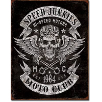 Speed Junkies  Large Metal Tin Sign 40.6cm X 31.7cm Genuine American Made