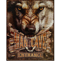 Man Cave Wolf  Large Metal Tin Sign 40.6cm X 31.7cm Genuine American Made