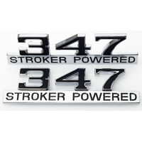347 Stroker Powered Emblem Diecast Chrome & Black Stick On - Pair