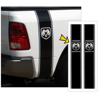 Dodge Dakota Truck Vertical Bed Stripe Kit w/ Dodge Ram Head Dakota Designation (Approx 85 Wide x 50 Tall) Silver Metallic