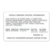 Emission Control Decal for Holden VN Series 2 & VP V6