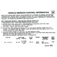Emission Decal for Holden LX Torana HZ/VB Commodore 4.2 Litre