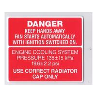 Fan Warning & Cooling System Decal for Holden VN Series2 VG VP VQ VP VR VS V6