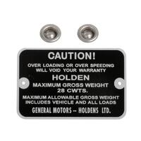 Gross Weight Tag for Holden FJ Ute Panel Van 28 CWTS