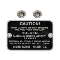 Gross Weight Tag for Holden FE FC EJ Ute 29 CWTS