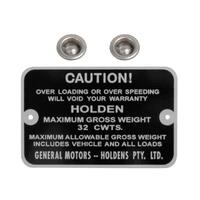 Gross Weight Tag for Holden FB EK Ute/Van EH Ute 32 CWTS