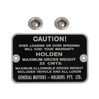 Gross Weight Tag for Holden EH Panel Van 33 Cwt