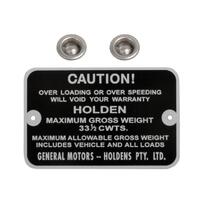 Gross Weight Tag for Holden HD HR Ute 33 1/2 CWTS