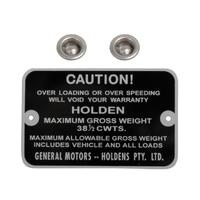 Gross Weight Tag for Holden HK HT HG Ute 38 1/2 CWTS