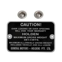 Gross Weight Tag for Holden HK HT HG Ute 38 1/2 CWTS