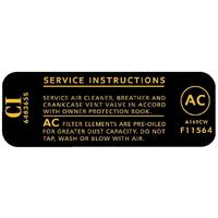 Air Cleaner Decal for Holden HK HT HG 307 Ac F11564