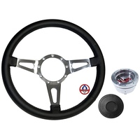 1965 - 1966 Mustang Corso Feroce 14" Black Leather Steering Wheel 9 Hole Kit