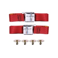 1964 - 1973 Mustang Seat Belt Set with Mustang Emblem - Pair (Bright Red)