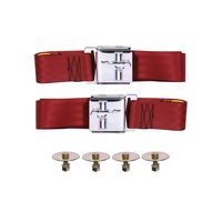 1964 - 1973 Mustang Seat Belt Set with Mustang Emblem - Pair (Dark Red)