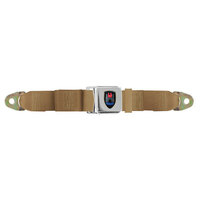 Chrome Lift Up Buckle Seat Belt, Front or Rear, Left or Right with VW Wolfsburg Logo - TAN