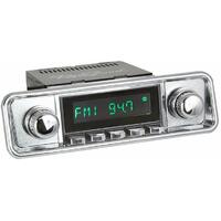 1958-67 Volkswagen Beetle San Diego Radio w/ Hooded Plate - Black Face w/ Chrome Buttons, 307 Bezel, 06-76 Knob