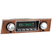 1967 - 1968 Chevrolet Camaro/Pontiac Firebird San Diego Retro Radio - Black Face w/ Chrome Buttons, Wood Grain Bezel