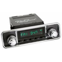 1958-67 Volkswagen Beetle San Diego Radio w/ Hooded Plate - Black Face w/ Chrome Buttons, 507 Bezel, 06-76 Knob